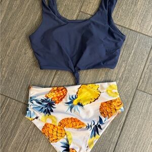 Cupshe Navy and Pineapple Print Bikini